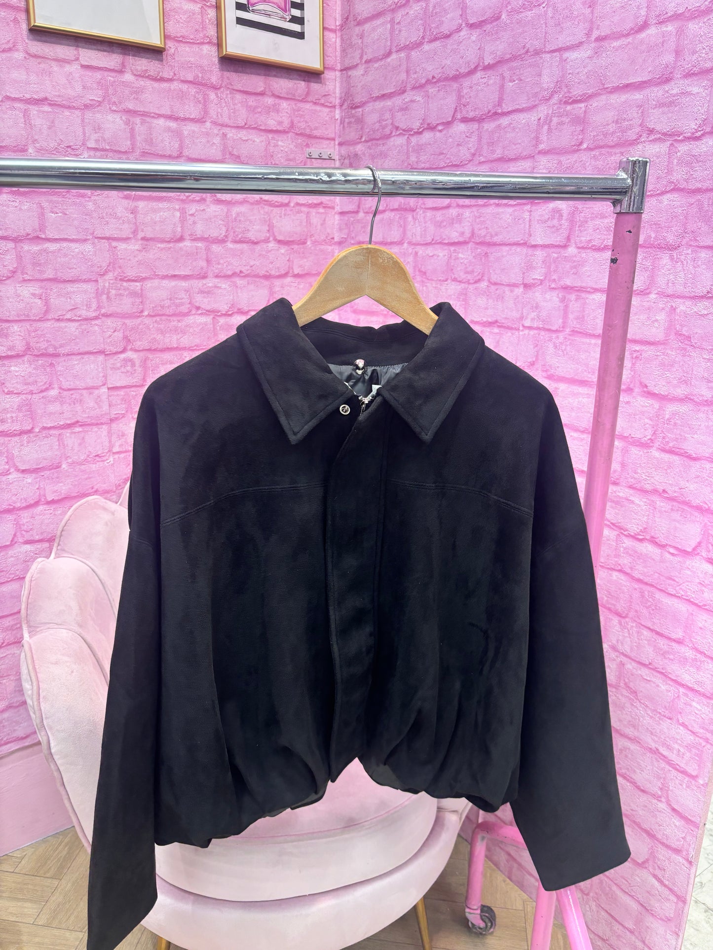 Faux Suede Cropped Bomber Jacket