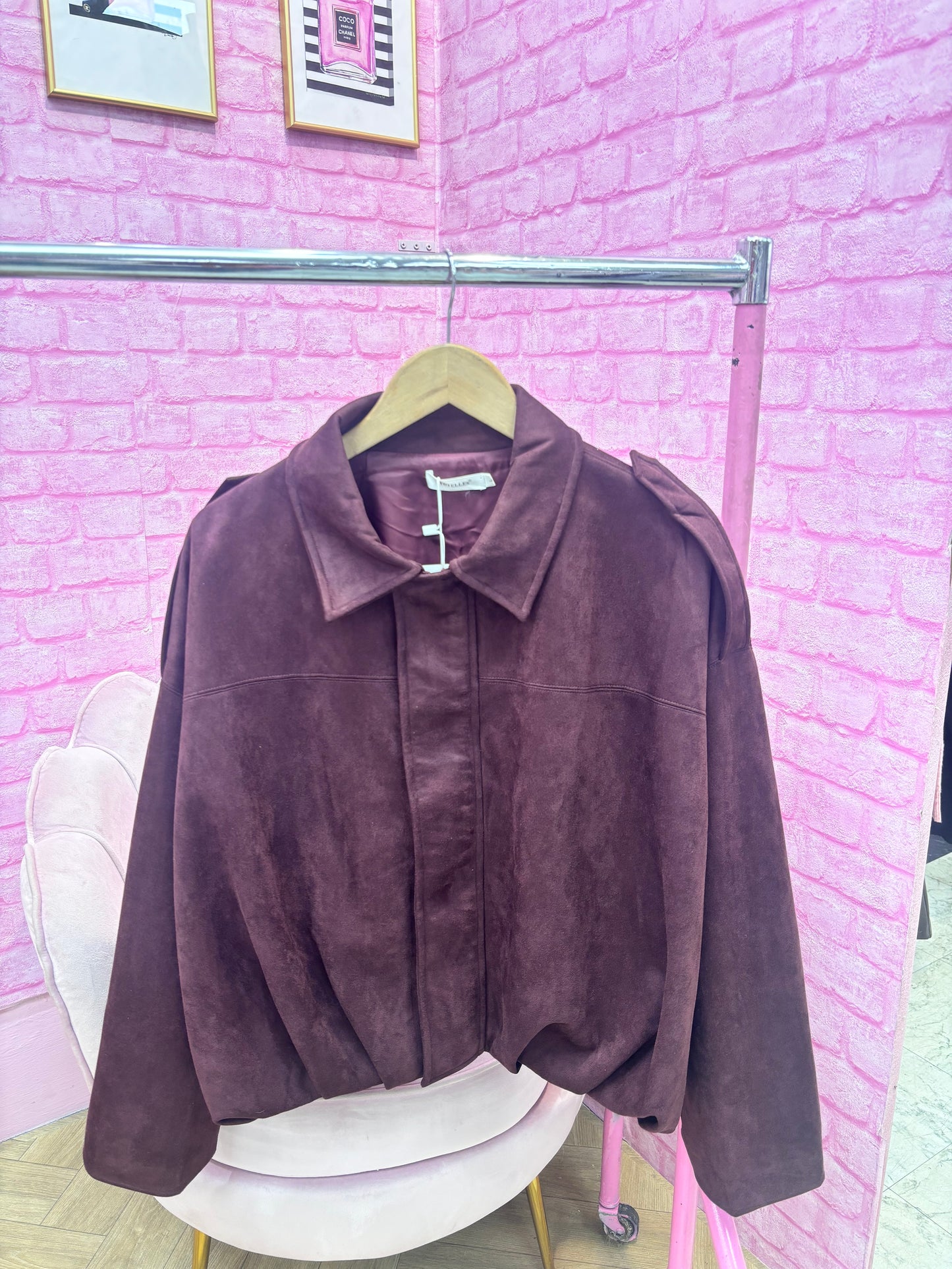 Faux Suede Cropped Bomber Jacket