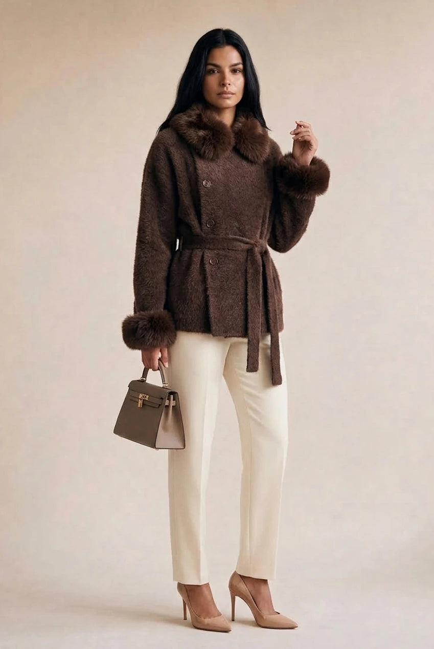 Super Soft Belted Cardigan With Faux Fur