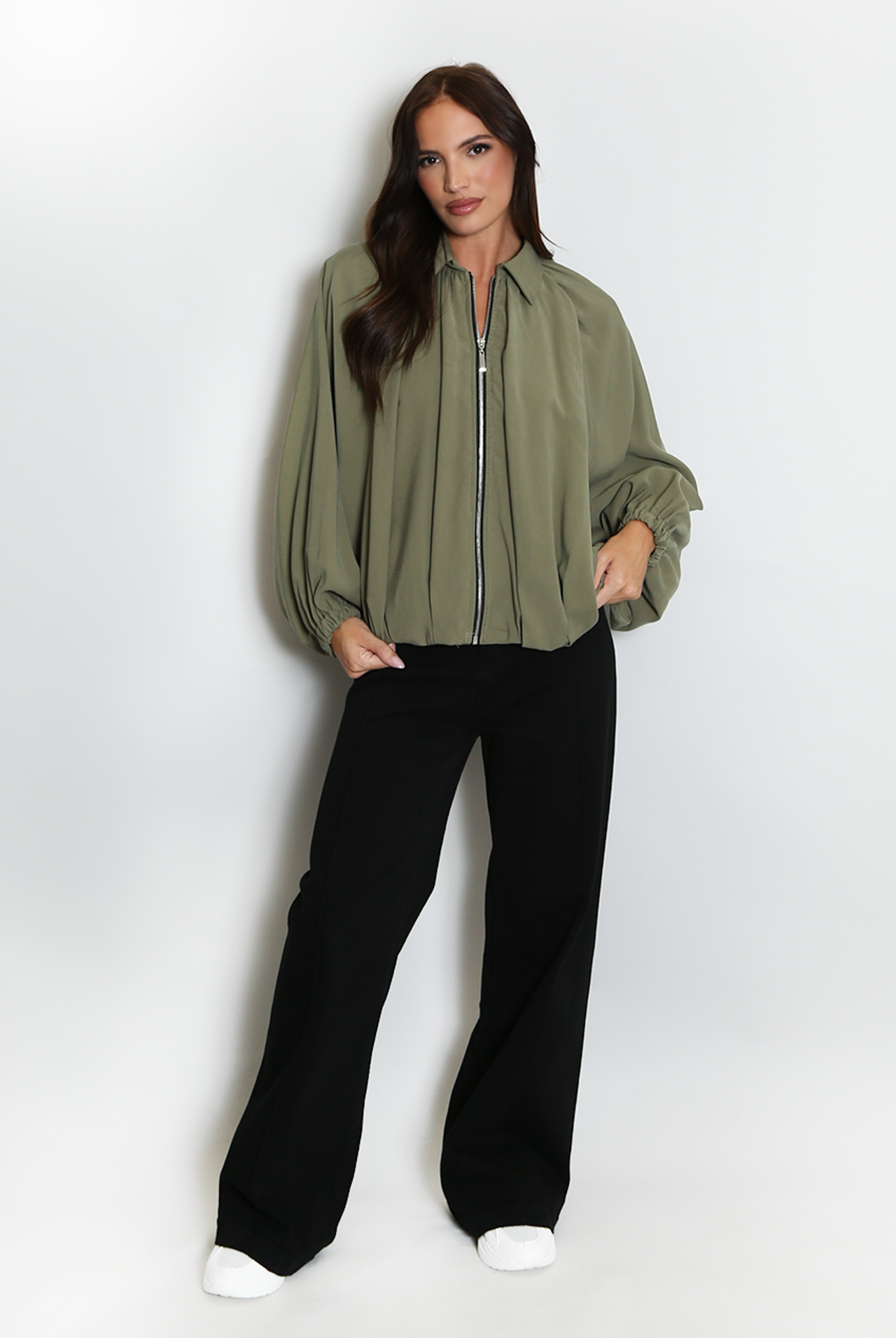 Lightweight Balloon Sleeve Bomber Jacket