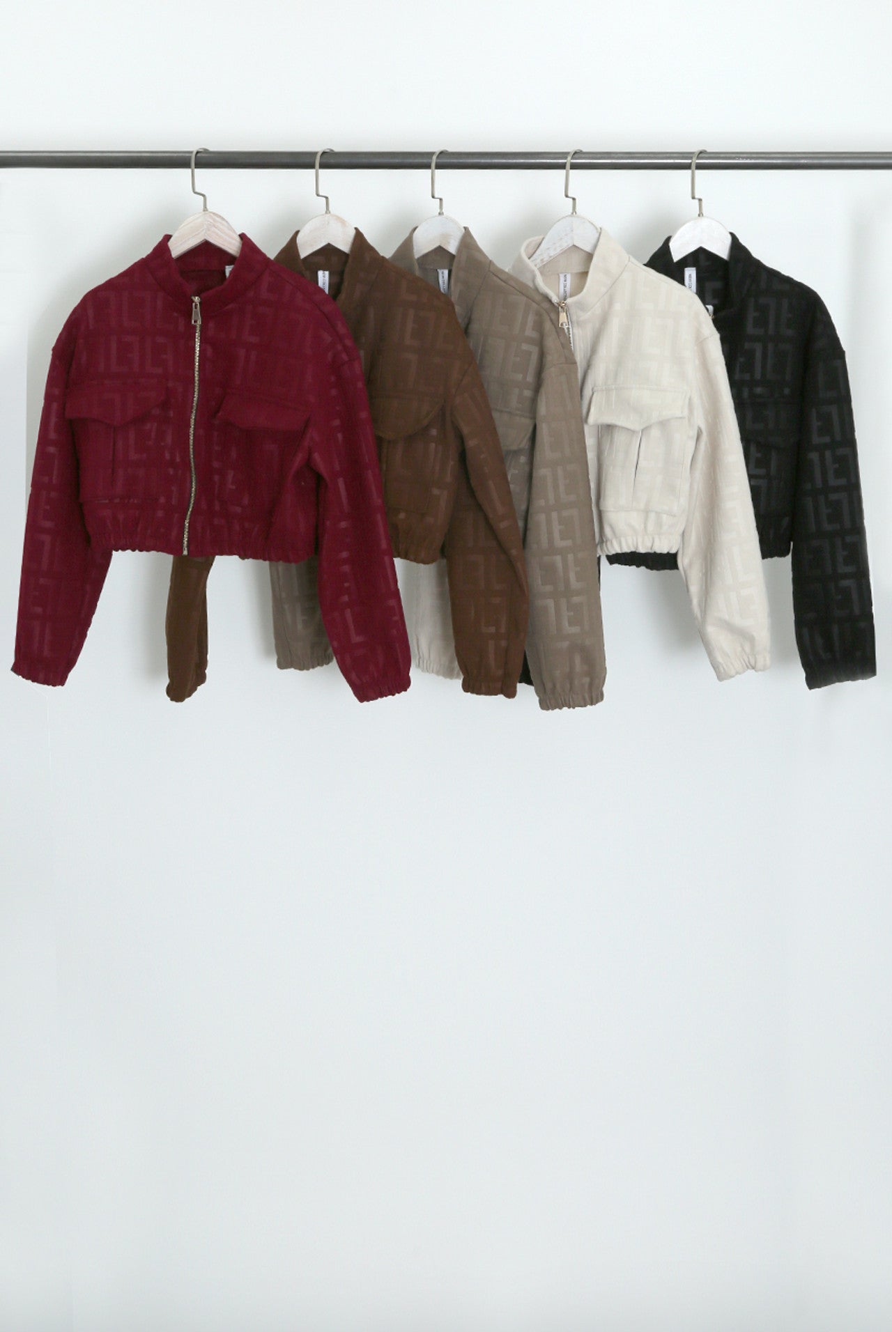 Embossed Cropped Faux Suede Bomber Jacket Designer Inspired