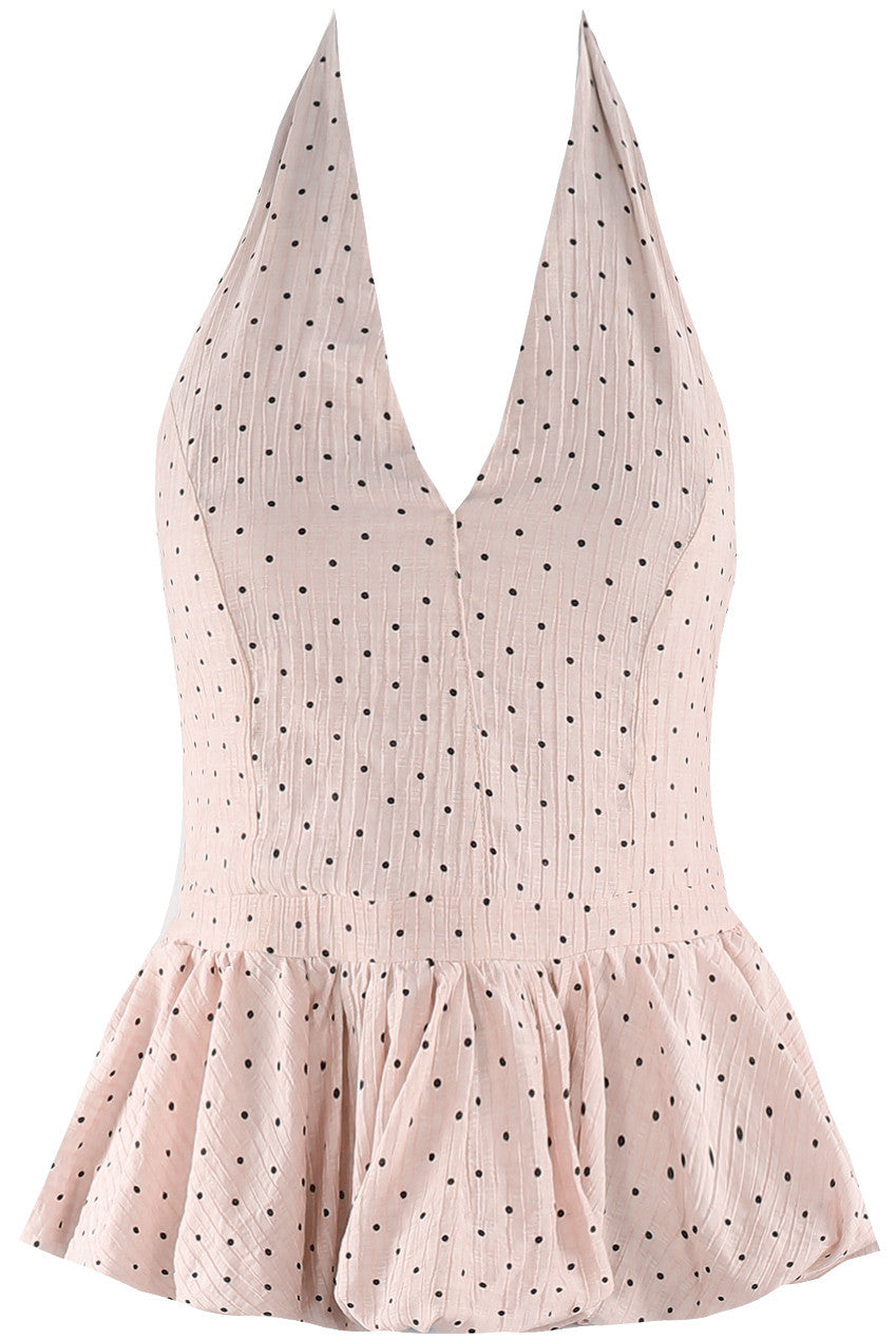 Polka Dots Bubble Hem Halterneck Blouse
