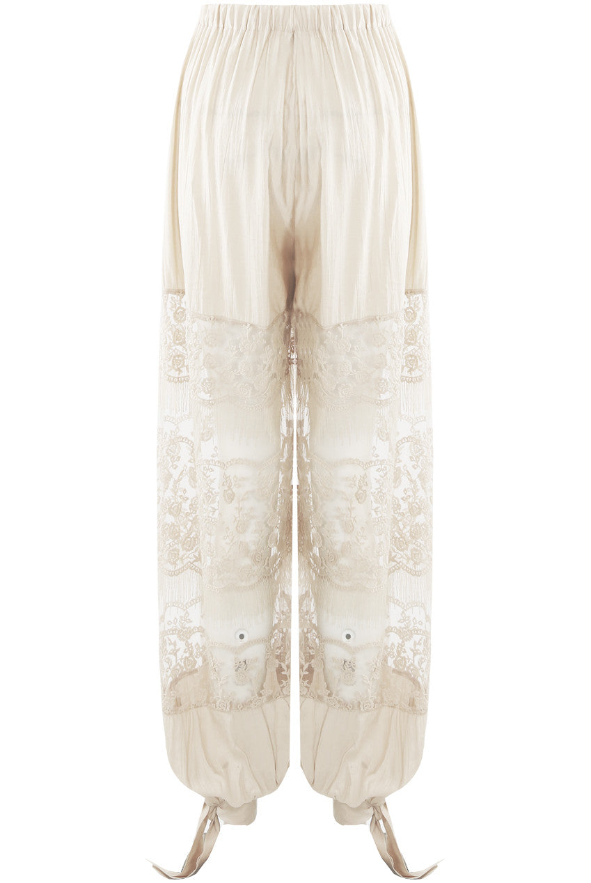 Sheer Lace Balloon Trousers With Tie Cuff