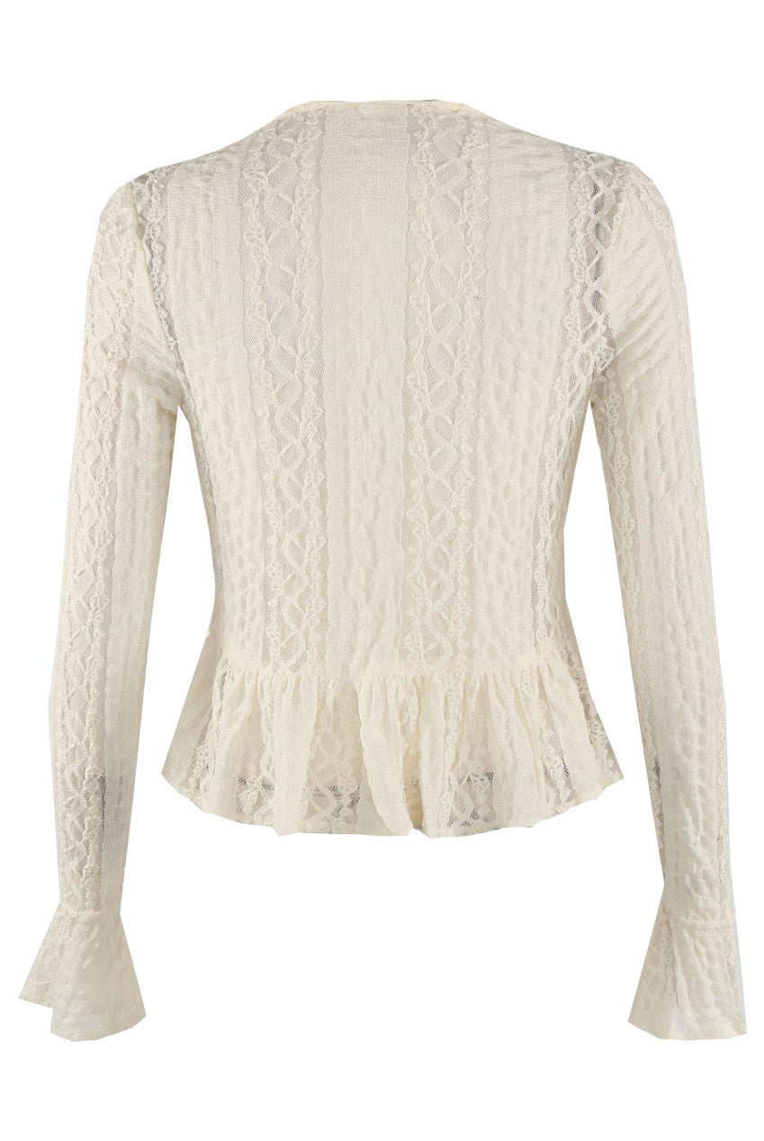 Frilled Lace Tie Front Top