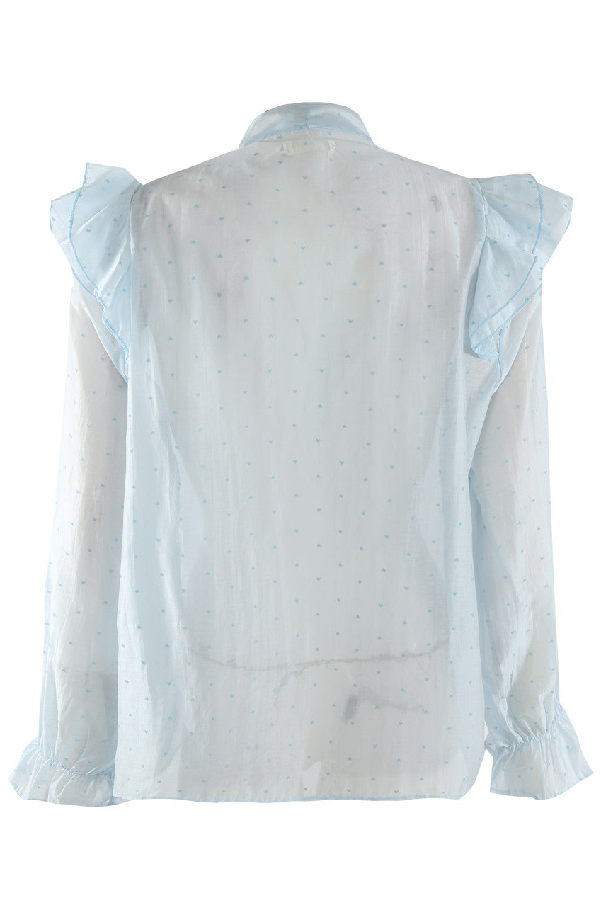 Heart Print Chiffon Pussy Bow Blouse