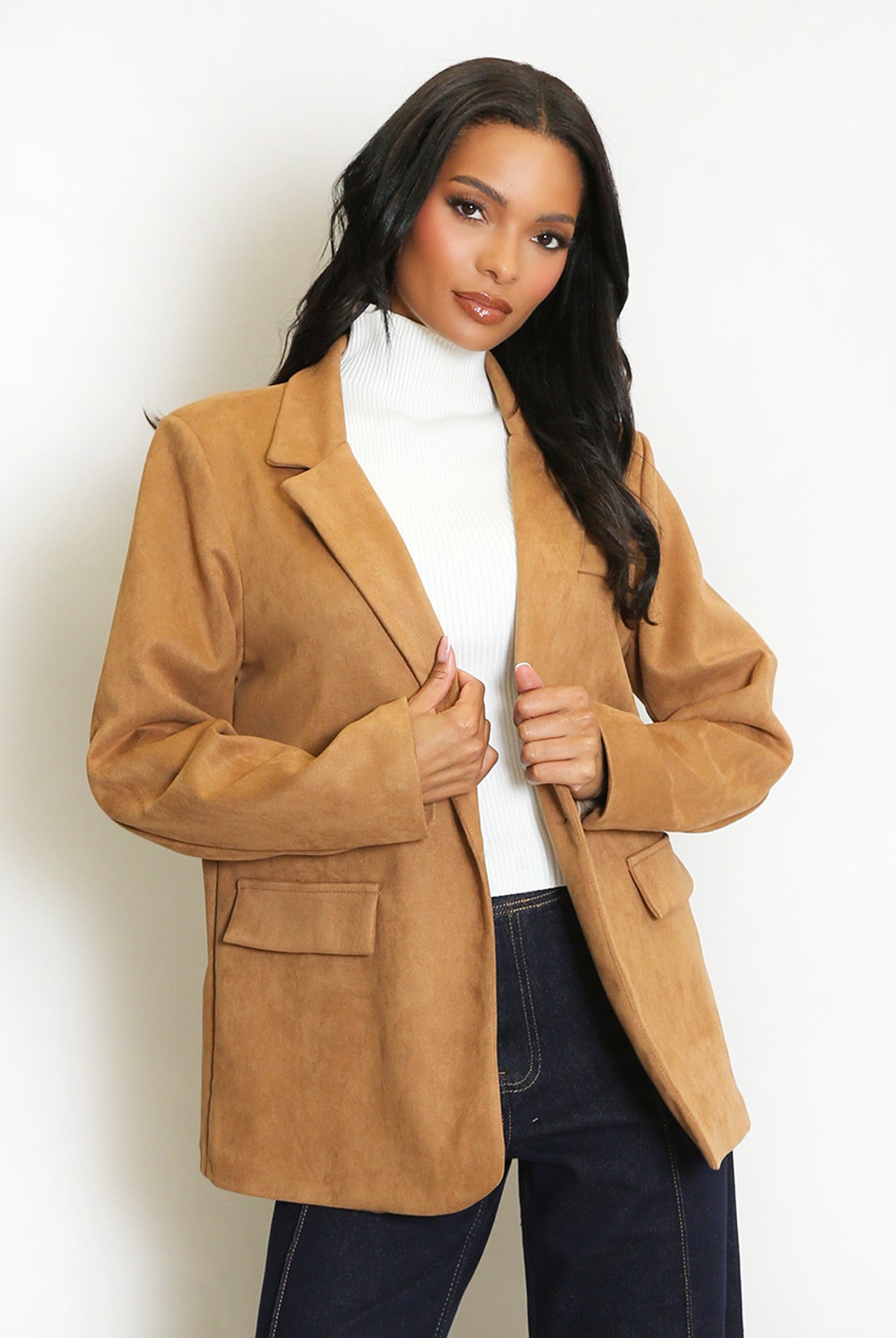 Faux Suede single Button Blazer