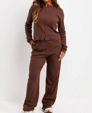 Molly Inspired Ribbed Button Up Long Sleeve Suit