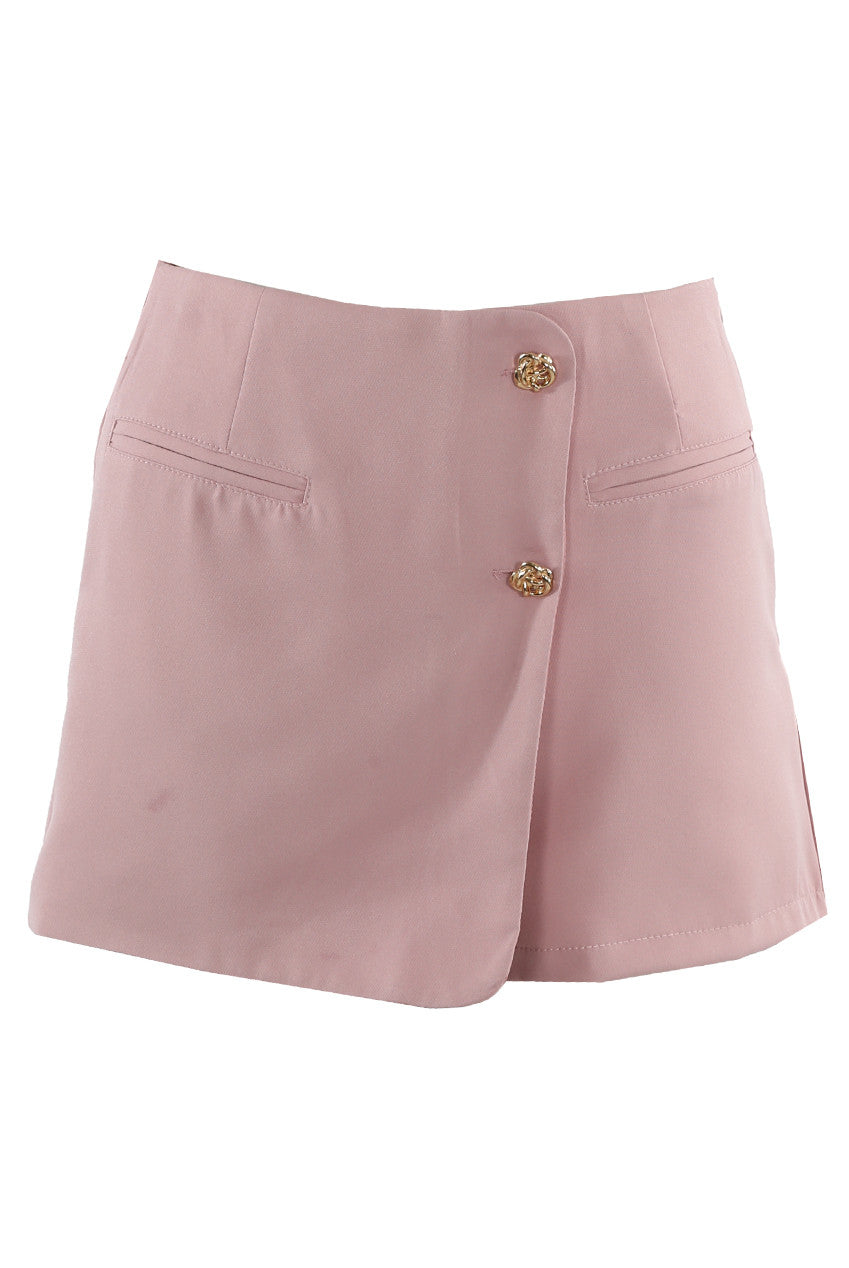 Tailored Overlap Skort With Gold Button Detail