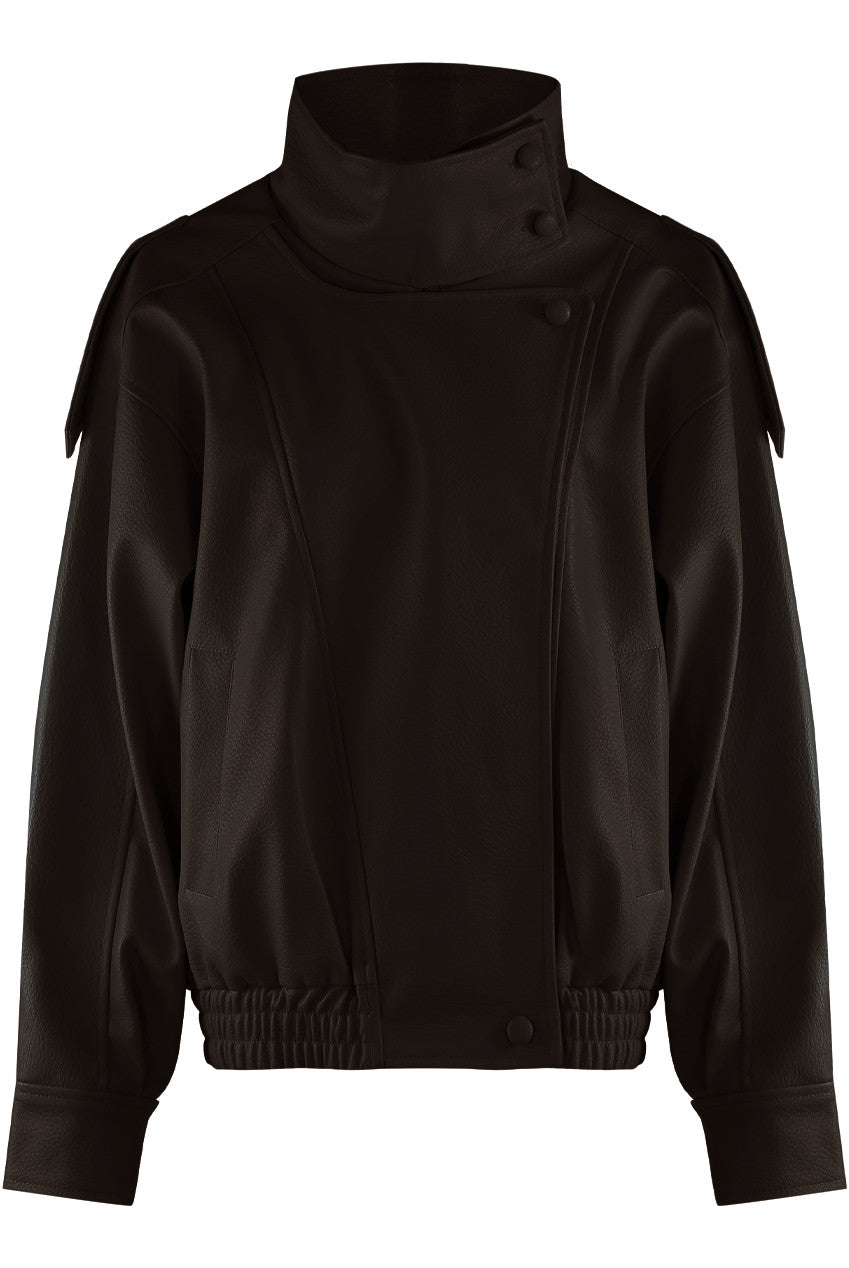 Designer Inspired Faux Leather High Neck Jacket