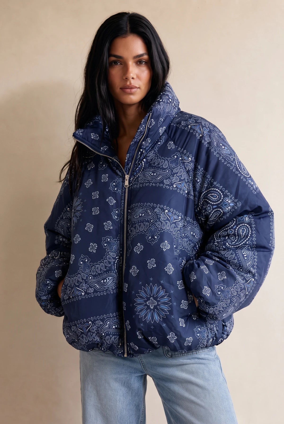Paisley Puffer Cropped Jacket
