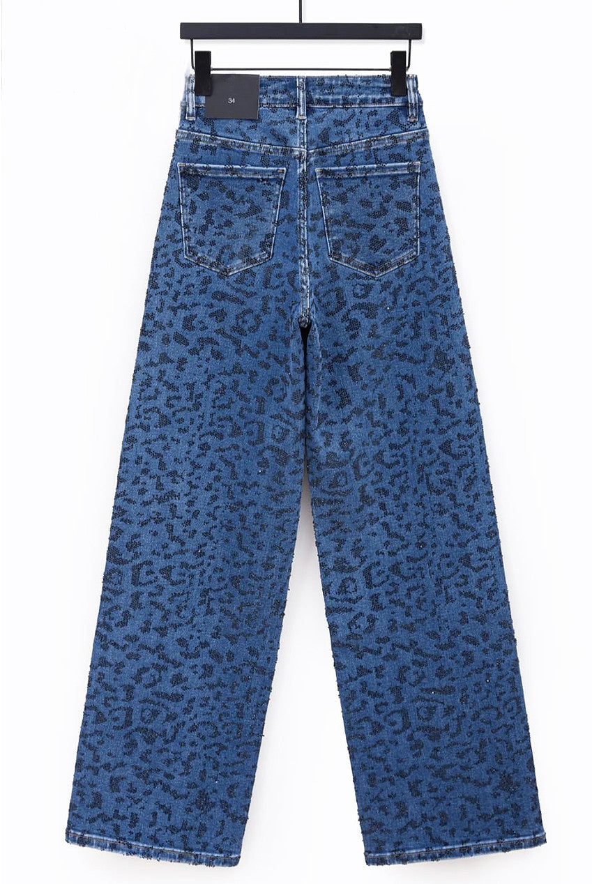 Blue Leopard Pattern Jeans