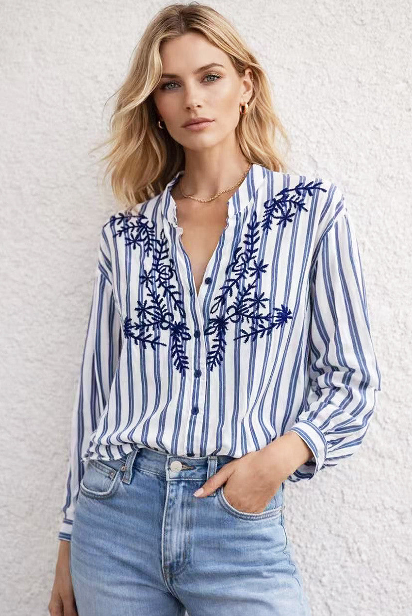 Embroidered Stripe Blouse