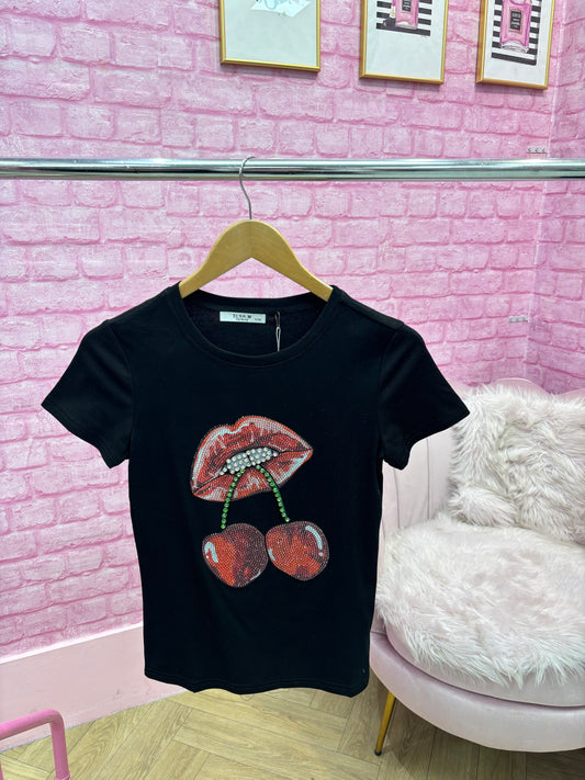 Diamanté Cherry Lip T-shirt
