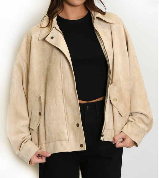 Faux Suede Bomber Jacket