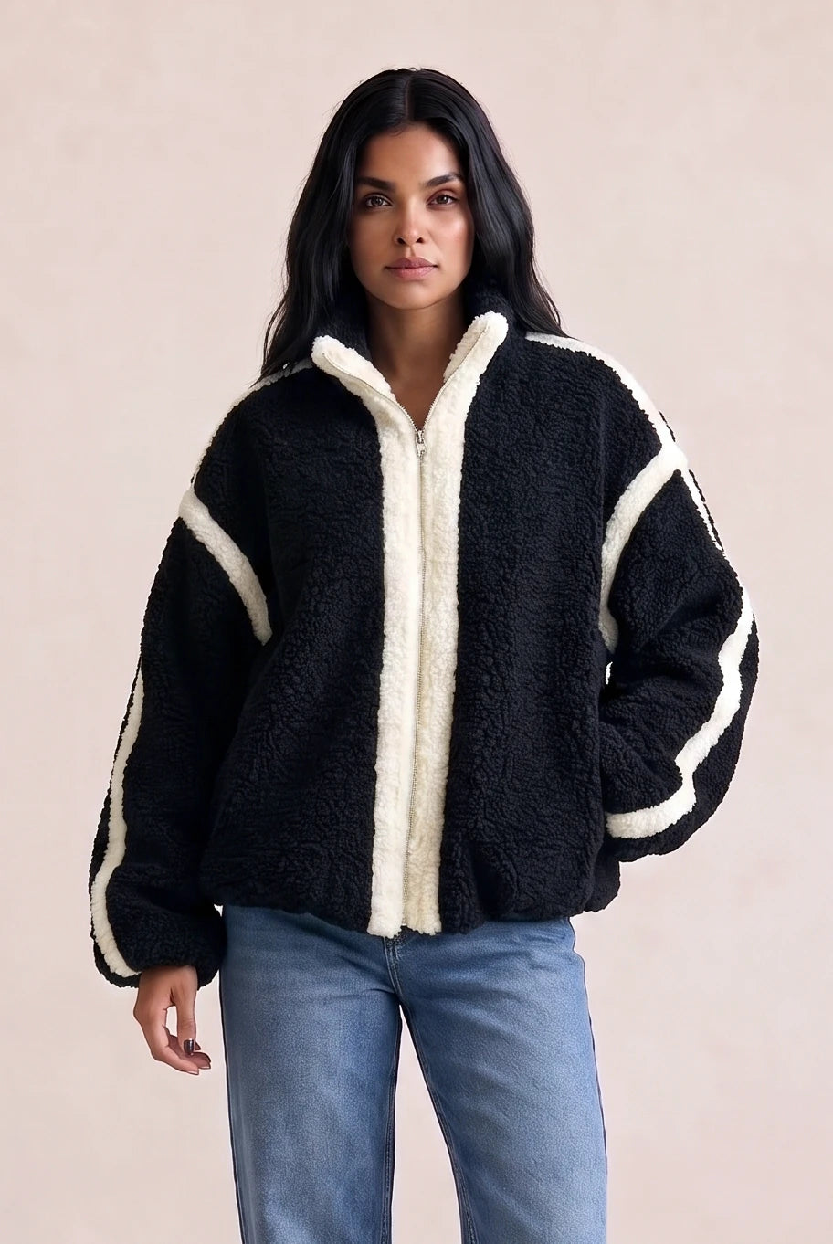 Contrast Detail Sherpa Fleece Jacket