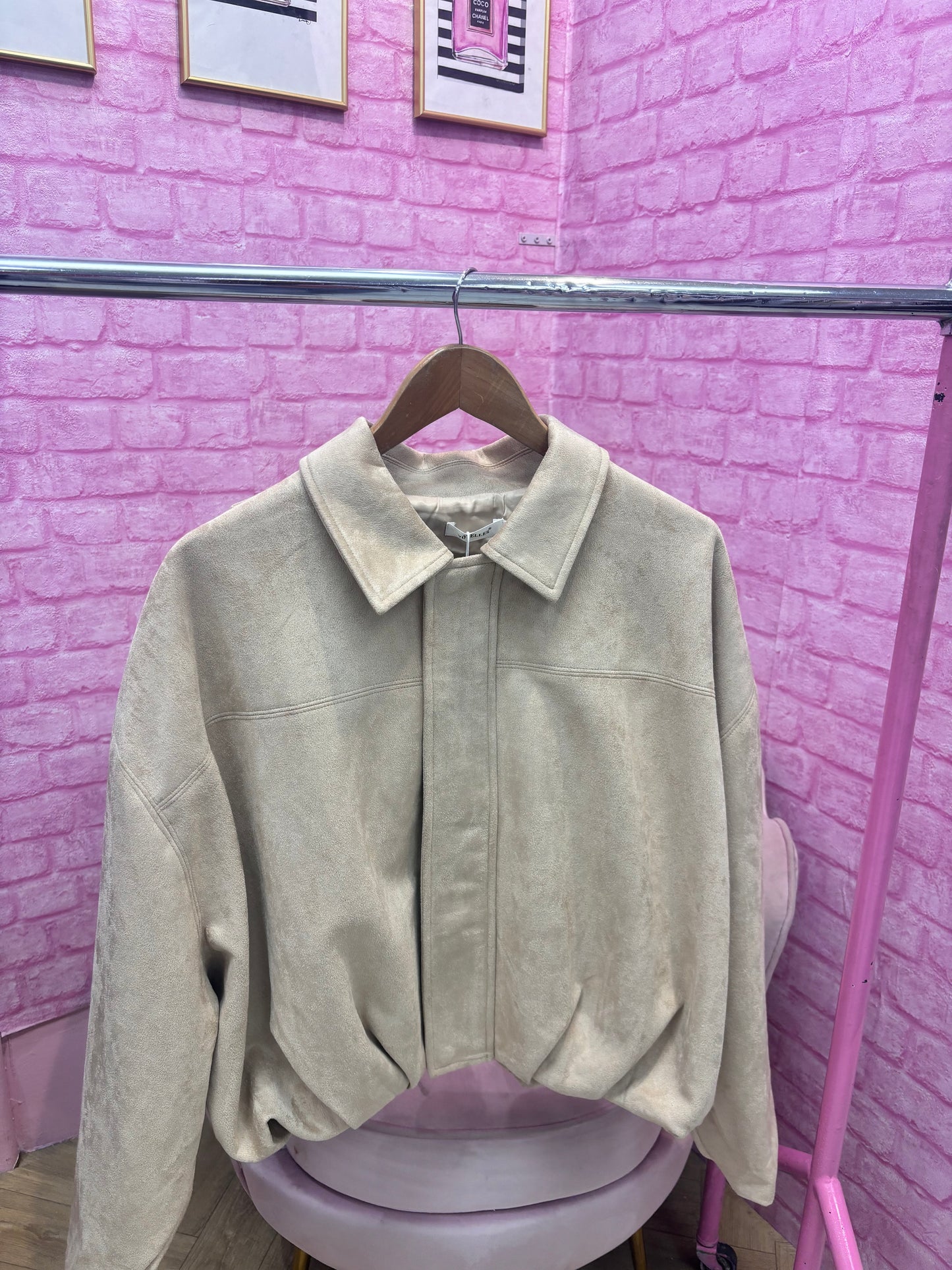 Faux Suede Cropped Bomber Jacket
