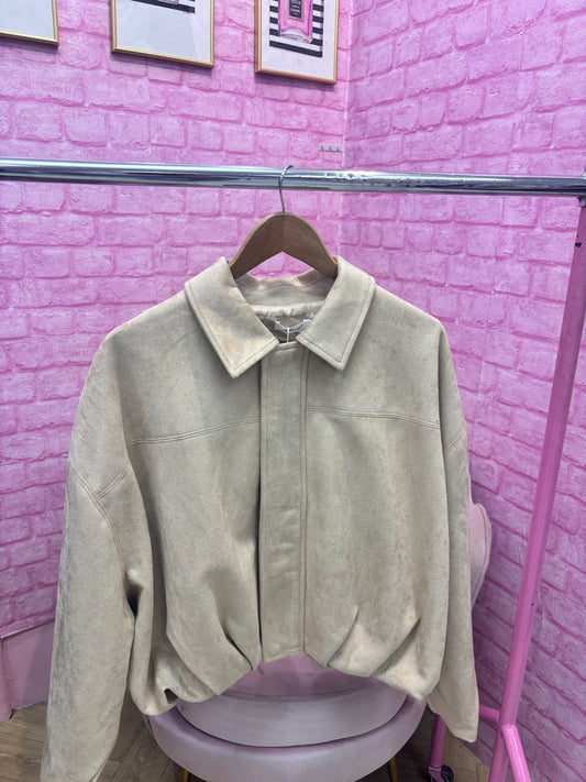 Faux Suede Cropped Bomber Jacket