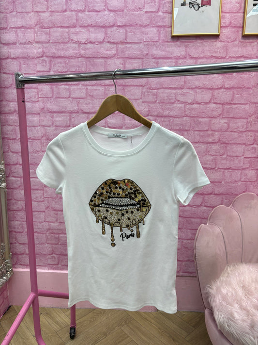 Gold Sequinned Lip T-shirt
