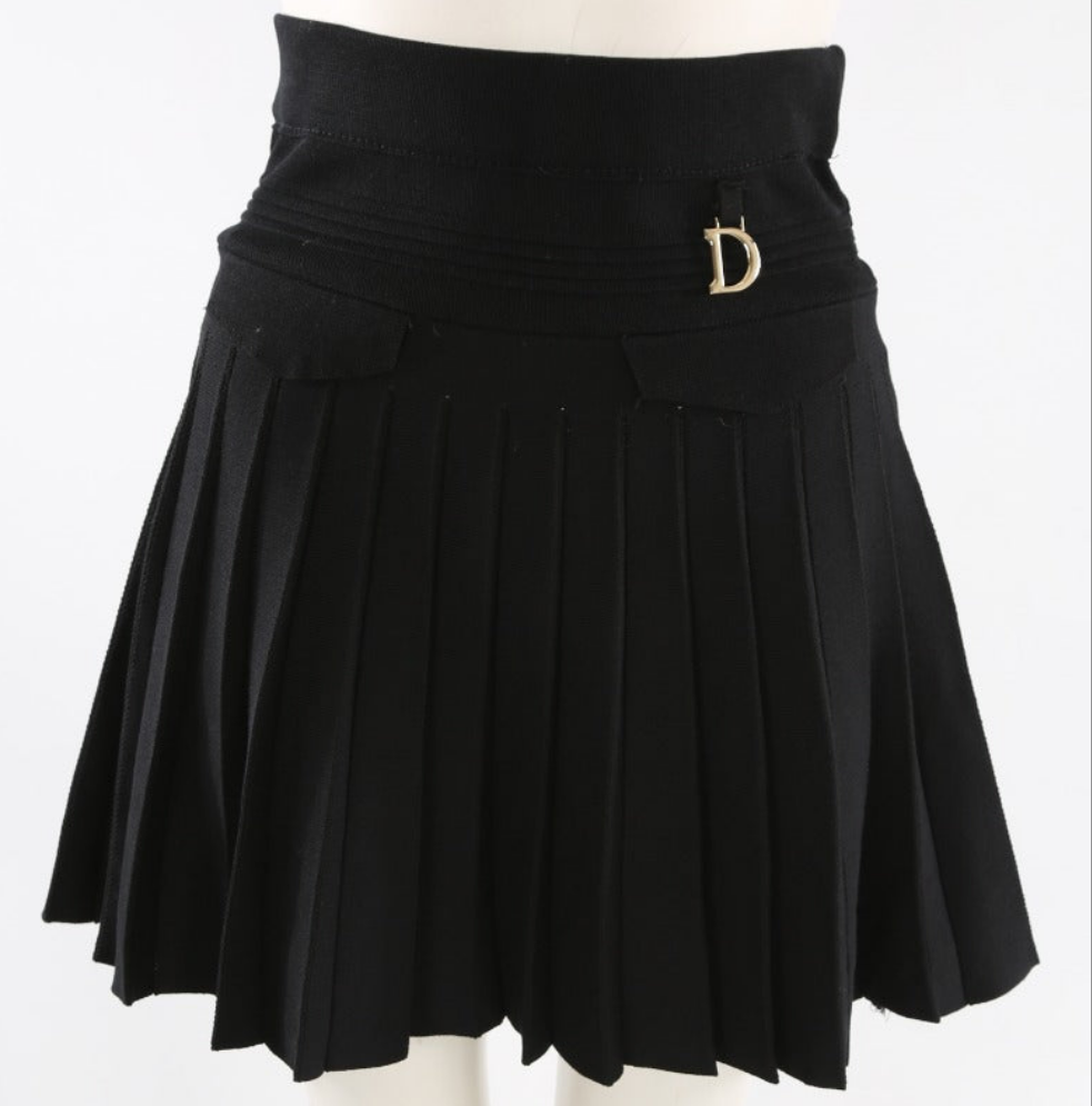 Pleated Knitted Skirt with Gold Detail