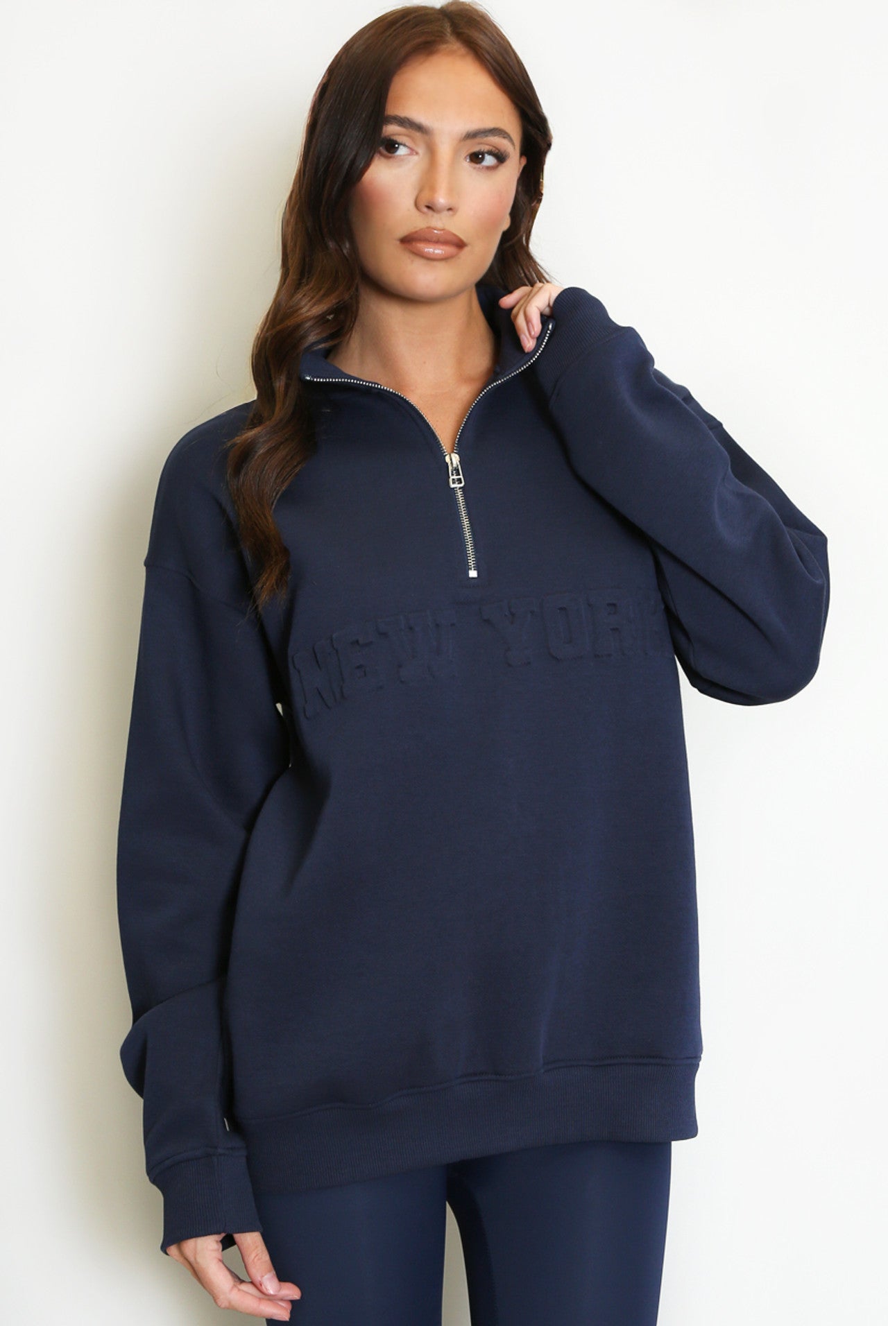 New York Embossed Half Zip Sweatshirt