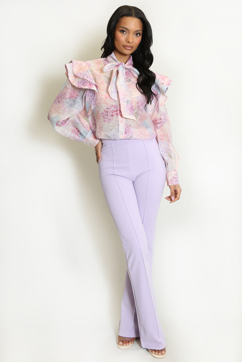 Floral Print Pussy Bow Blouse