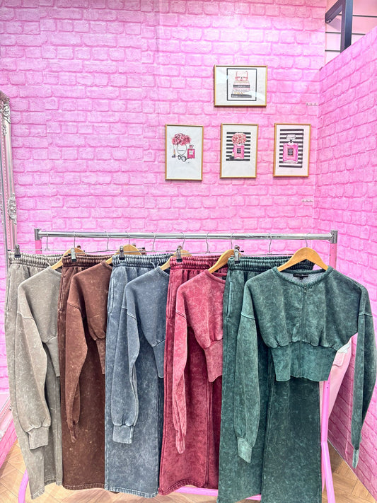Acid Wash Zip Up Loungewear Set