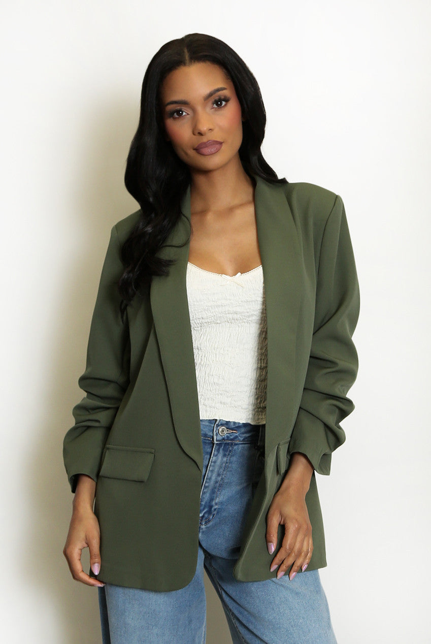 Ruched Sleeve Blazer