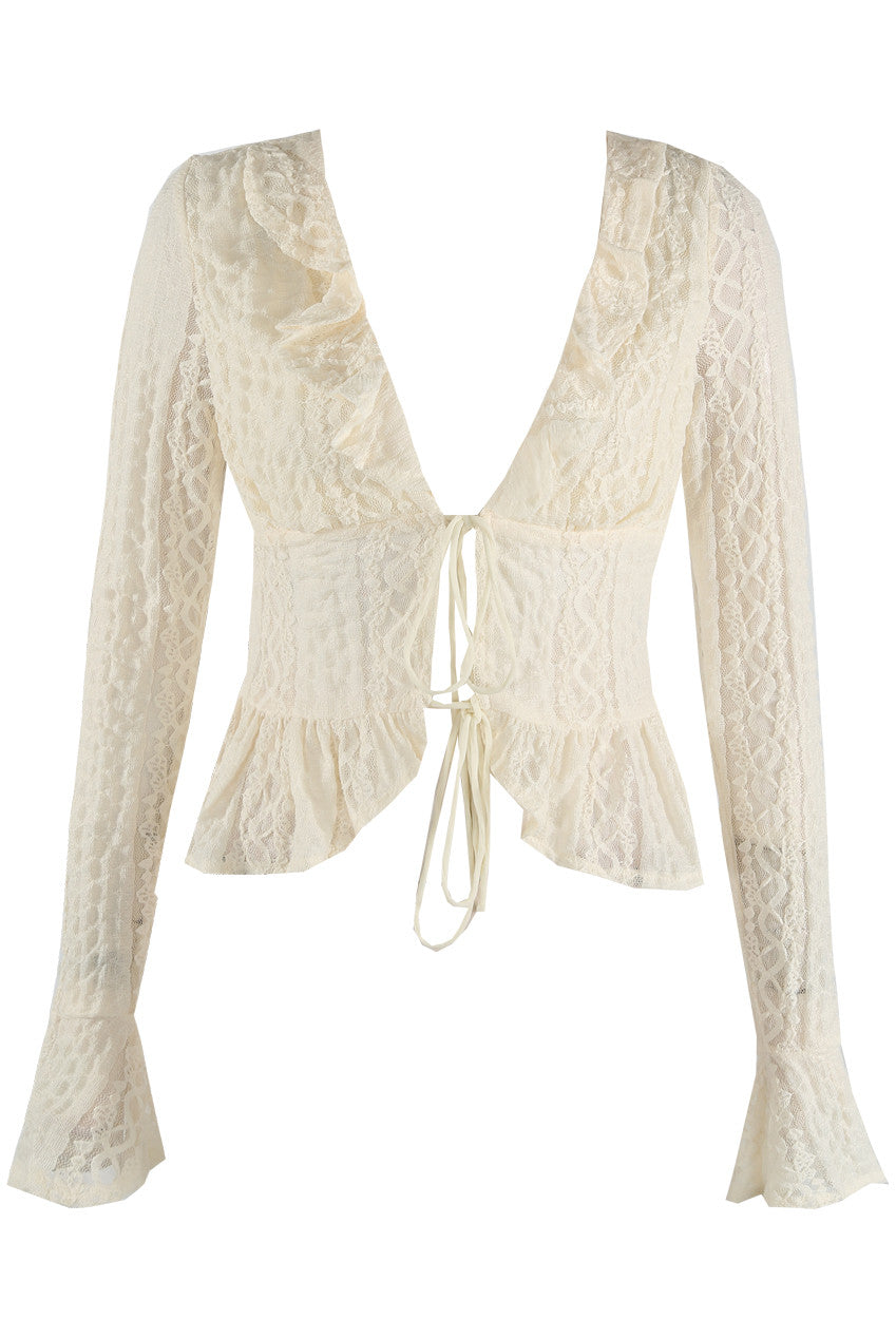 Frilled Lace Tie Front Top