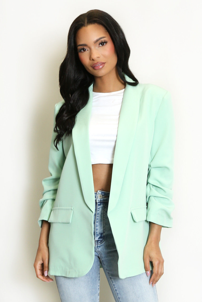Open Blazer with Ruched Sleeves