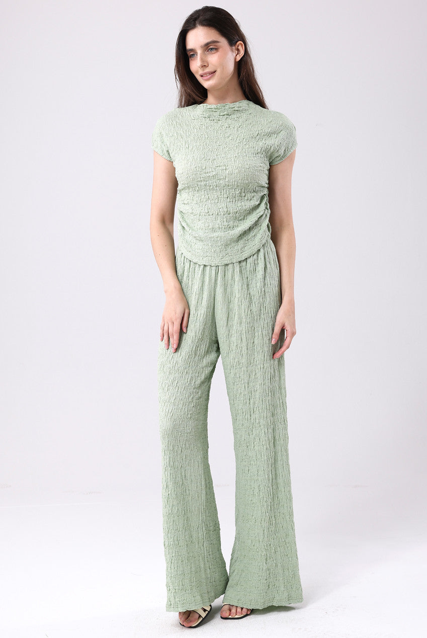 Textured Ruched Side Top Set