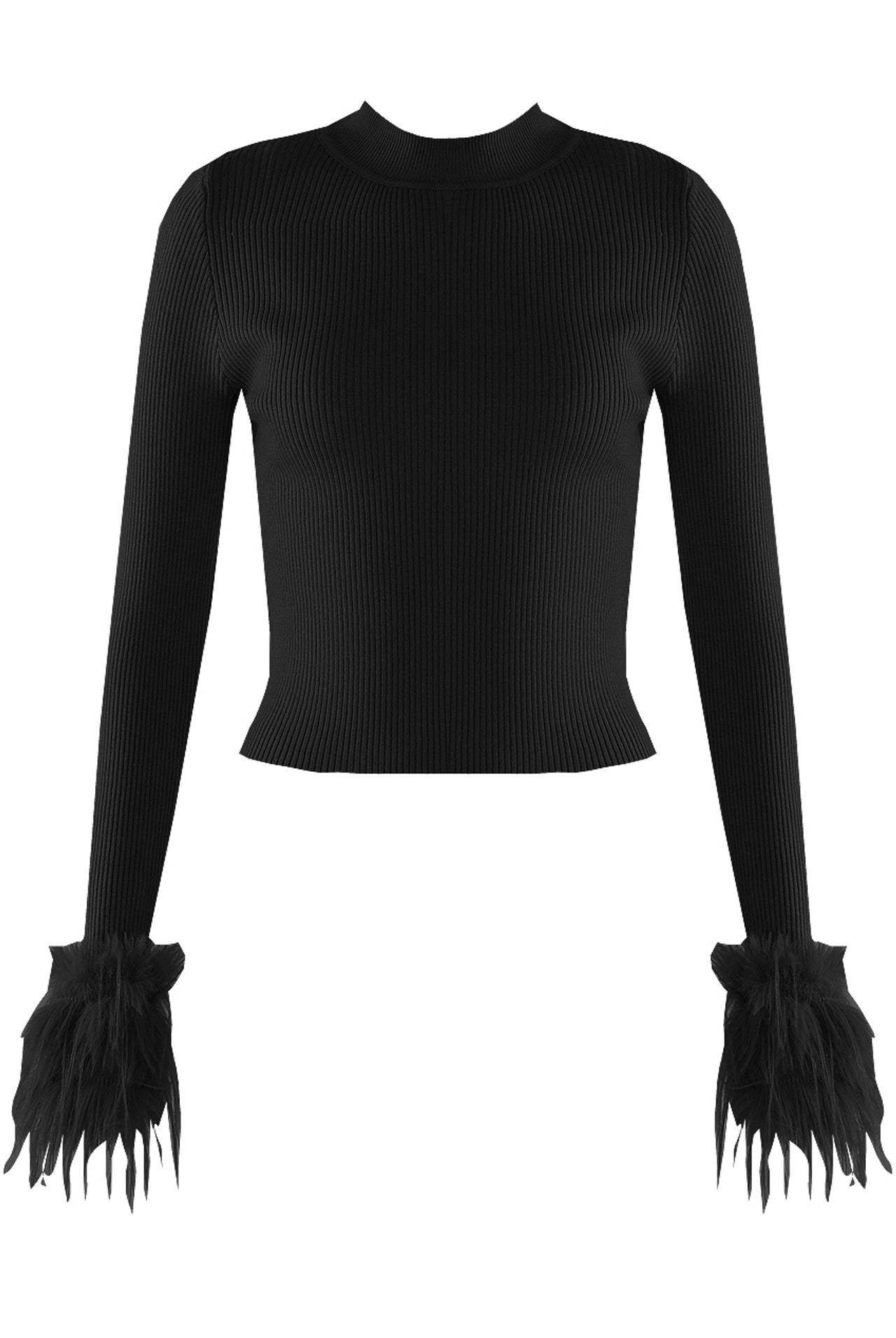 Fur Cuff Fine Knit Ribbed Jumper