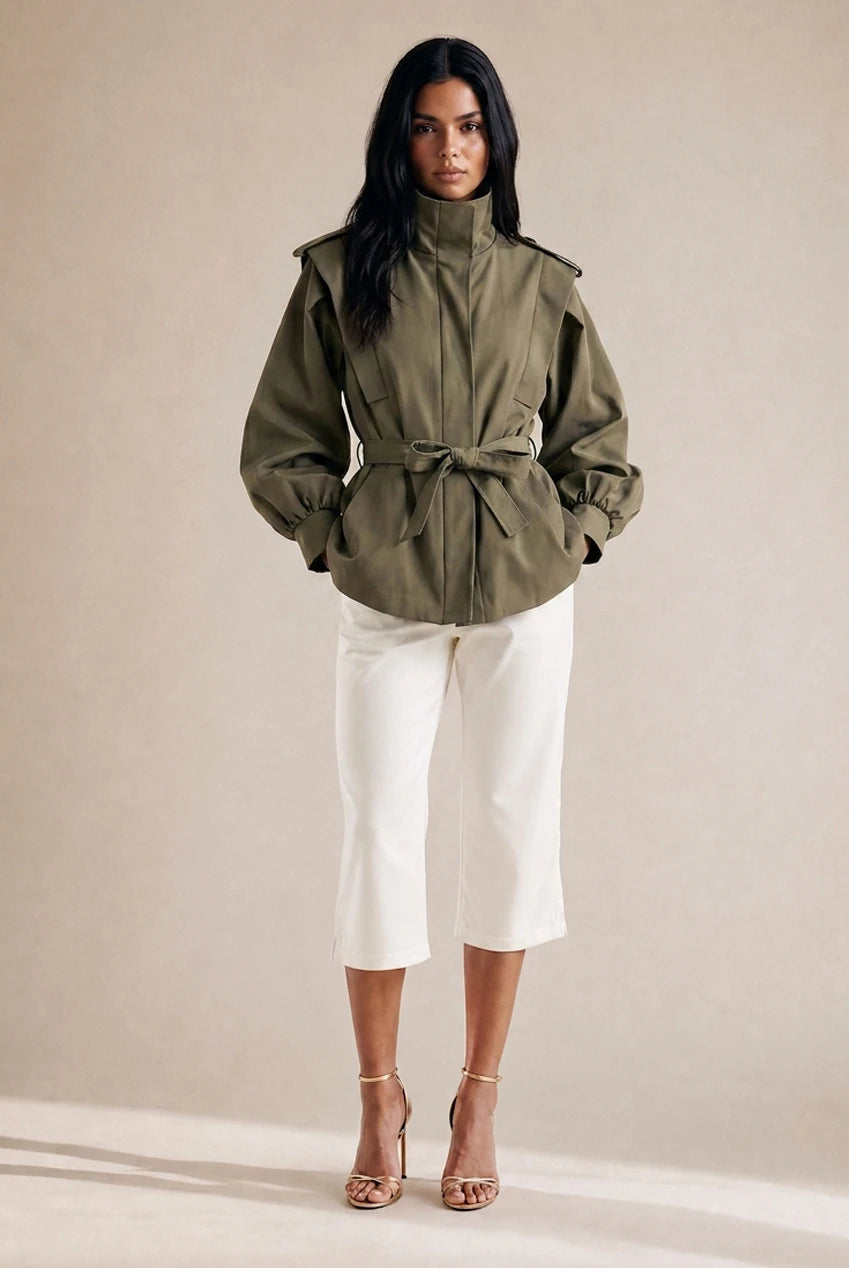 Pleated Balloon Sleeve Trench Coat