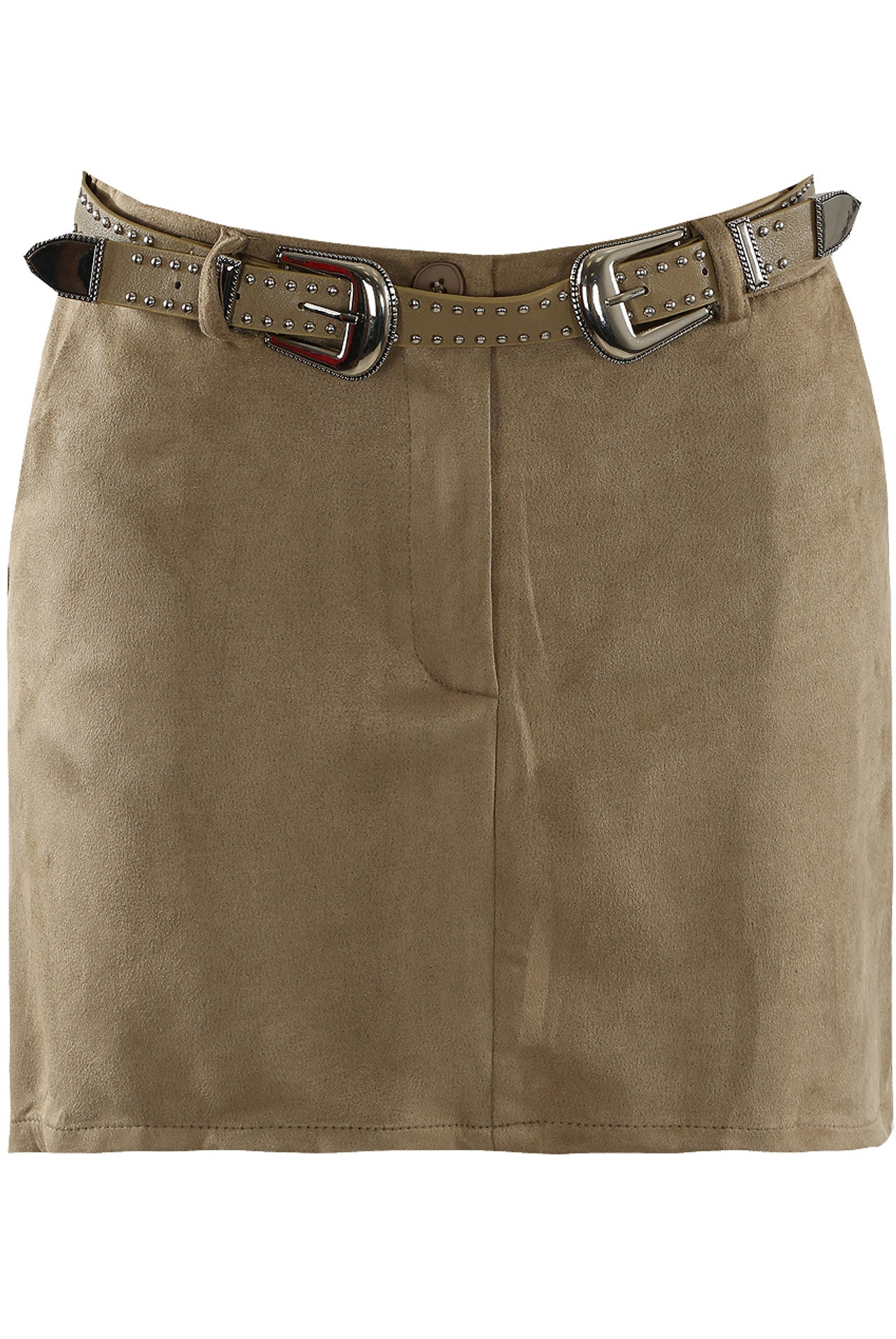 Faux Suede Skort with Studded Belt
