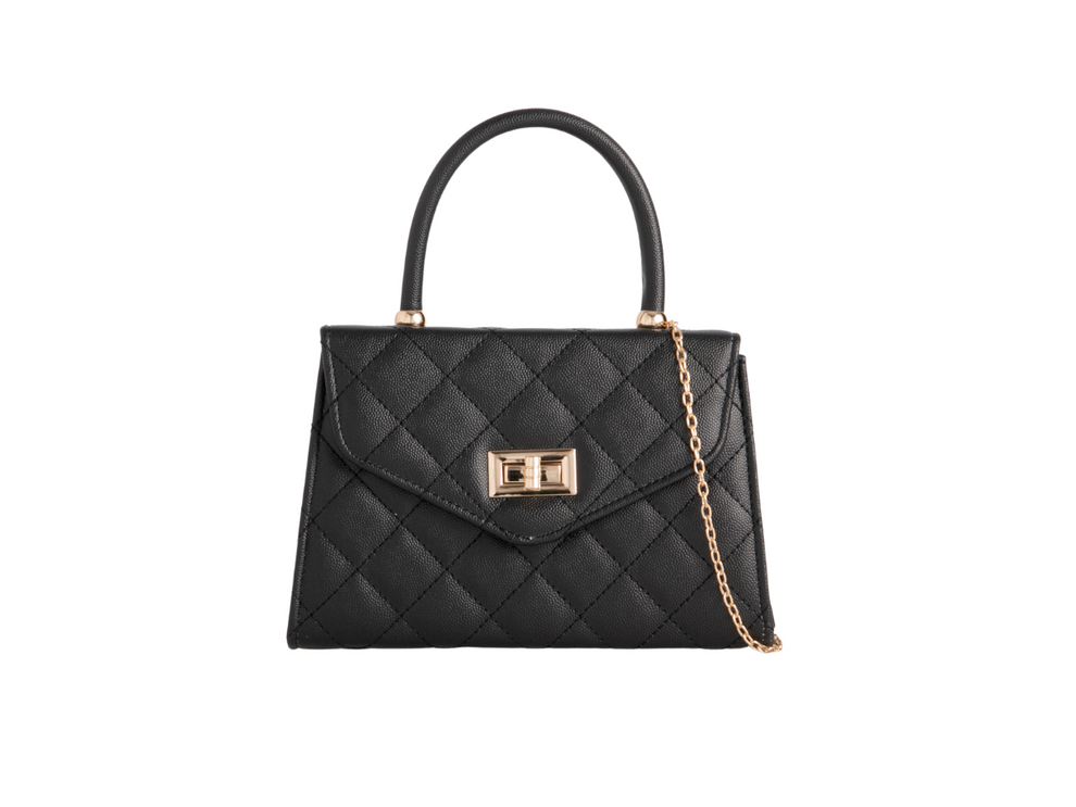 Designer Inspired Diamond Padded Gold Buckle Detail Handbag