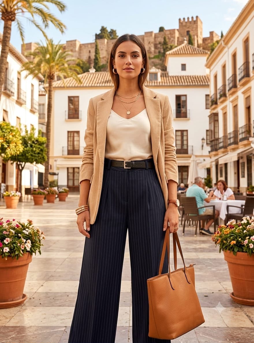 Black Belted Pinstripe Flare Trousers