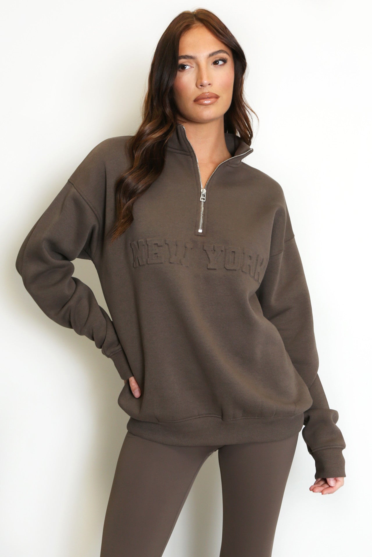 New York Embossed Half Zip Sweatshirt