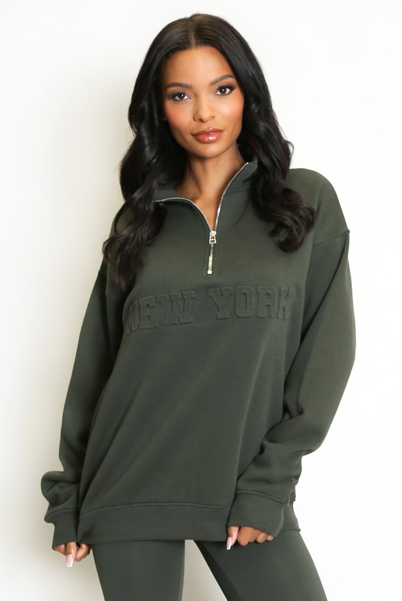 New York Embossed Half Zip Sweatshirt