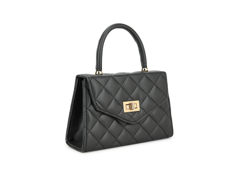 Designer Inspired Diamond Padded Gold Buckle Detail Handbag
