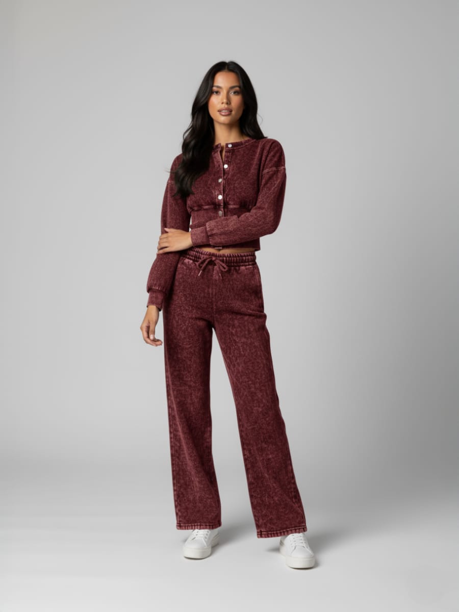Acid Wash Zip Up Loungewear Set