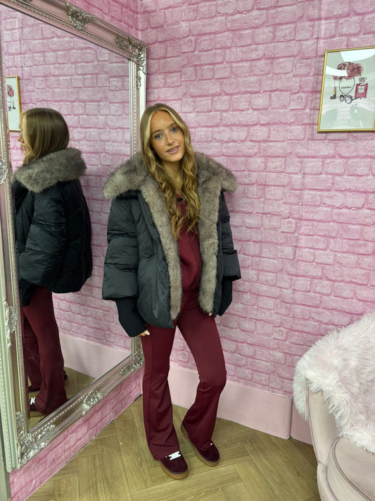 Knitted Cuff Puufet Jacket Fur Detail