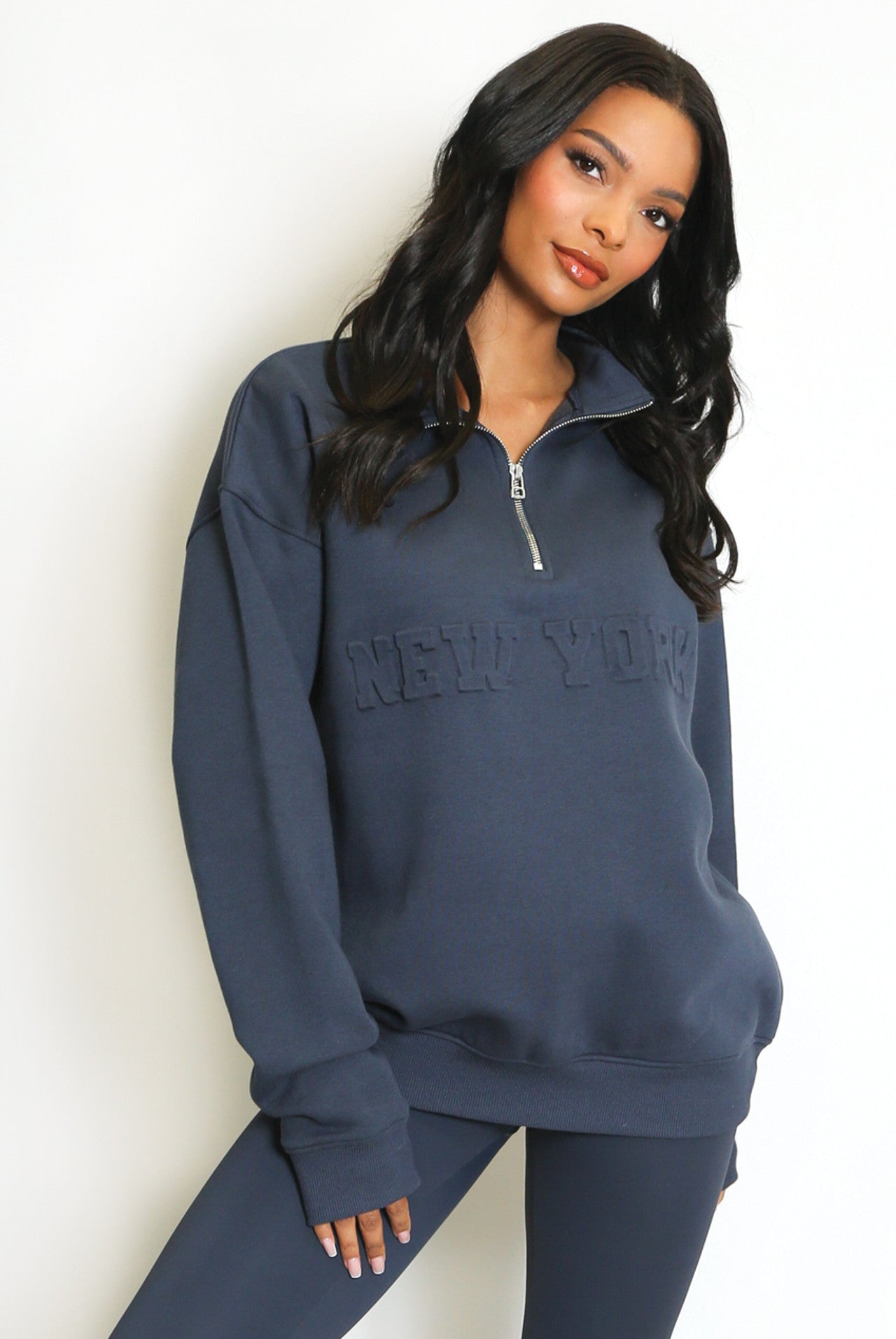 New York Embossed Half Zip Sweatshirt