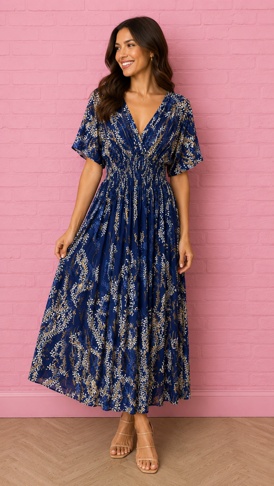 Comfort Floral Print Blue Maxi