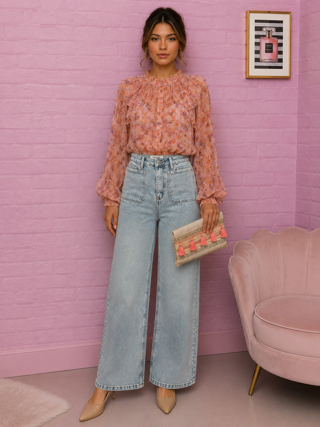 Floral Shirt with Ruffle Detail
