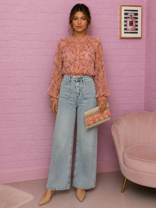 Floral Shirt with Ruffle Detail