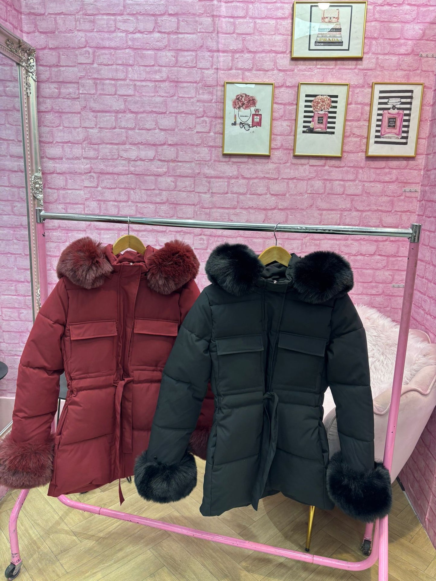 Padded Fur Hooded and Cuff Coat