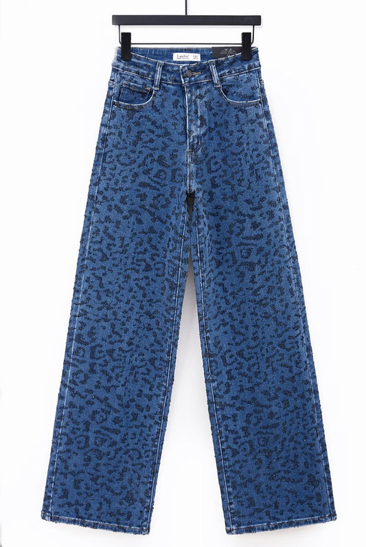 Blue Leopard Pattern Jeans