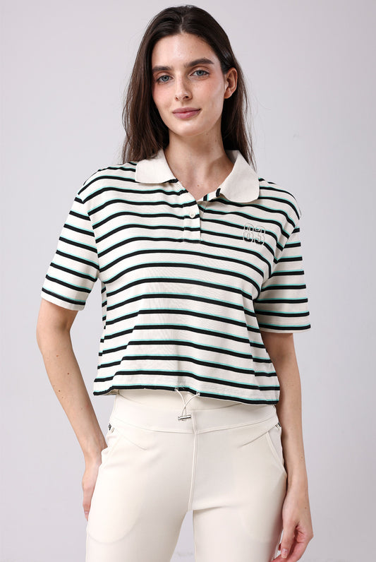 Cropped Polo Stripe Top