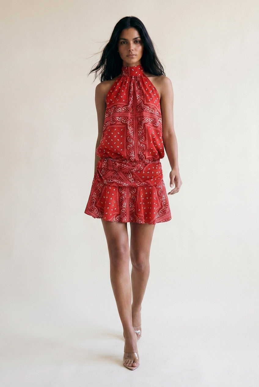 Scarf Print Halter Blouse and Flowing Skirt Set