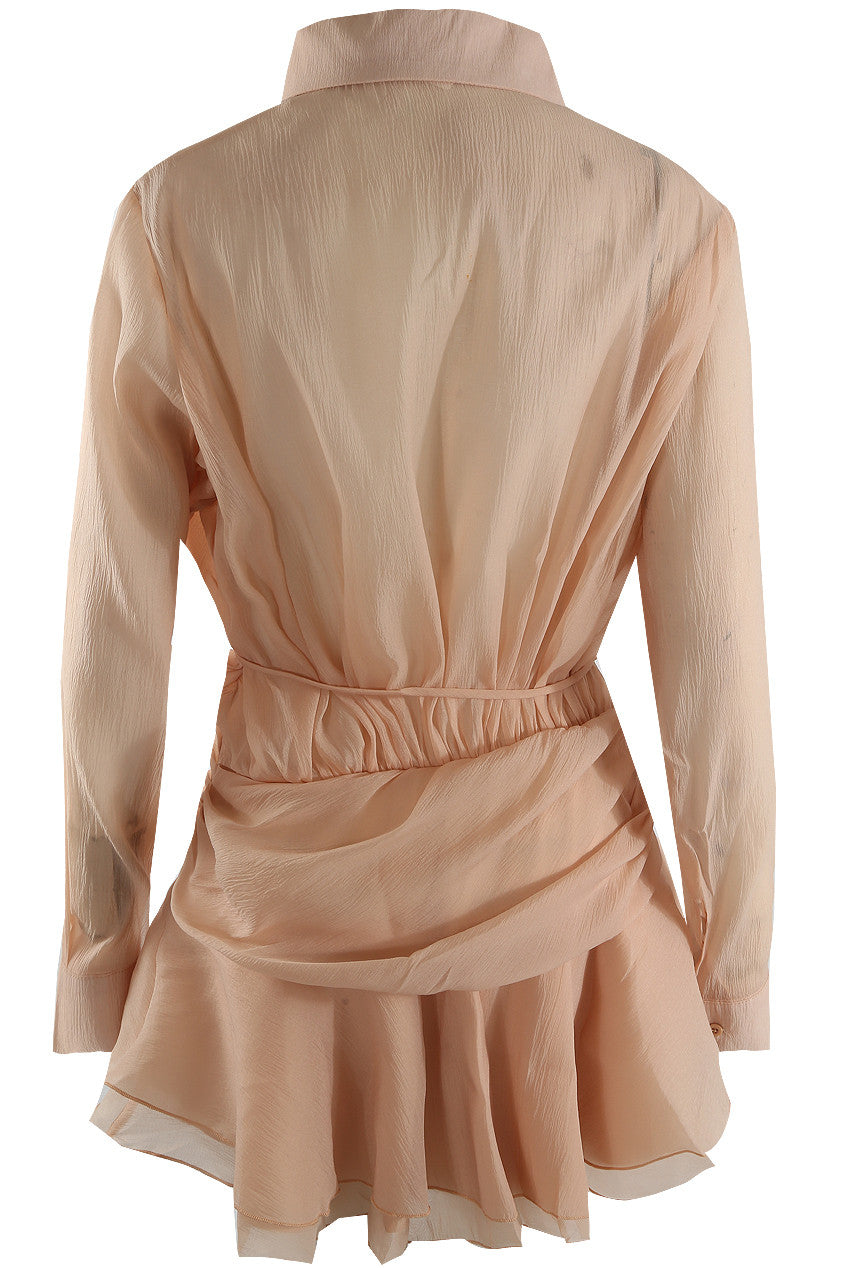 Pointed Collar Chiffon Dress with Rose Belt