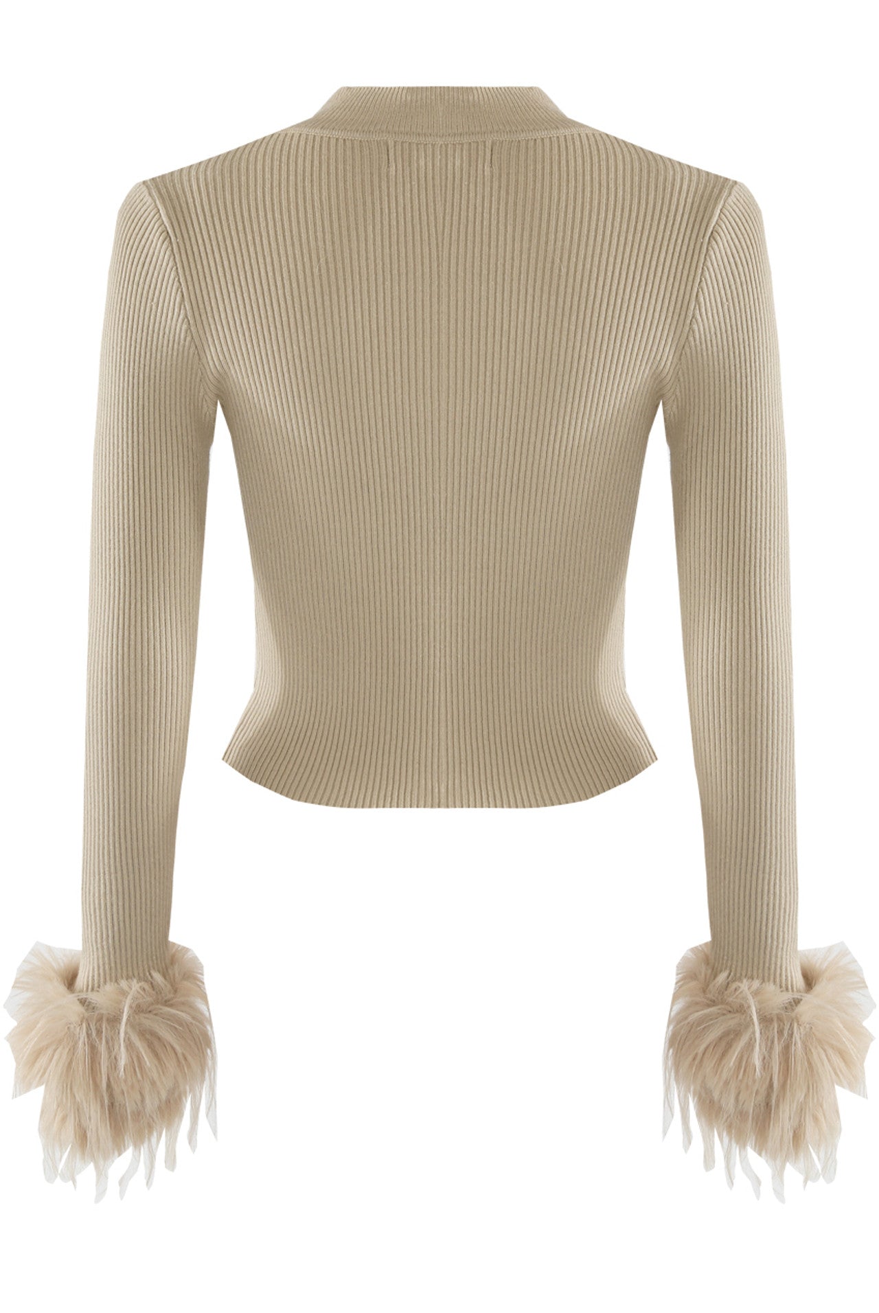 Fur Cuff Fine Knit Ribbed Jumper